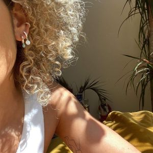 Daisy Amazonite Healing Huggie Hoop Earrings - Silver HE3003_SLV