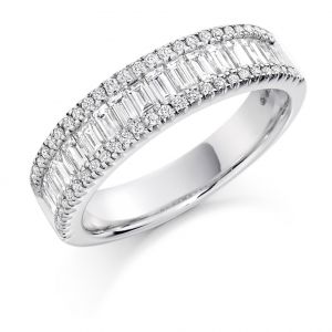 Raphael Collection Half Eternity Ring - Round and Baguette Cut Diamonds