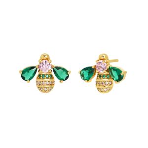 Amelia Scott Beatrice Jewelled Bee Gold Stud Earrings in Emerald and Blush Pink AS22FFE01