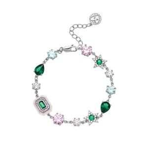 Amelia Scott Celeste Cluster Bracelet in Blush Pink Enamel, Emerald Green and Silver AS22SGB06