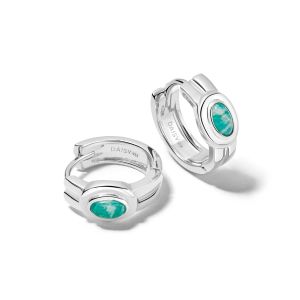 Daisy London Amazonite Oval Huggie Hoop Earrings Silver HE4003_SLV