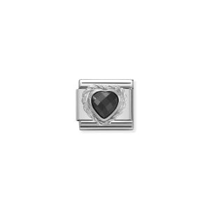 Nomination Silver and Zirconia Classic Faceted Heart Charm - Black - 330603/011