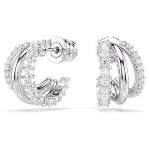 Swarovski Hyperbola Hoop Earrings Round Cut Mini - White with Rhodium Plating - 5737110