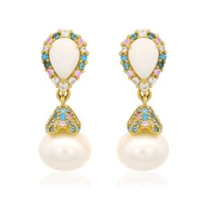 Georgini Wisteria Cascade Created Opal and Pearl Gold Earrings. Item code IE1175G.