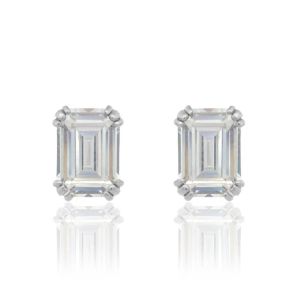 Georgini Elegant Essentials 7mm Emerald Cut Hidden Halo Silver Stud Earrings. Item code IE1211W.