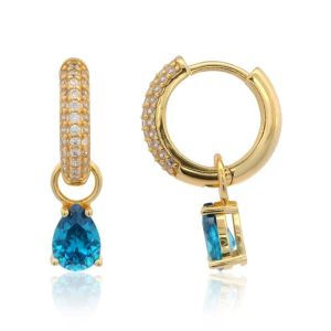 Georgini Wisteria Duo Pear Blue Topaz and Zirconia Gold Earrings. Item code IE1216GB.