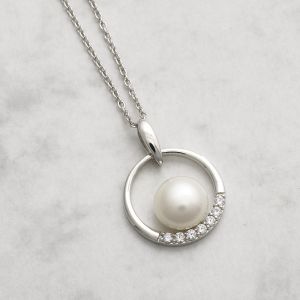 Jersey Pearl Circle Freshwater Pearl and Zirconia Pendant