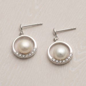 Jersey Pearl Circle Pearl and Zirconia Earrings