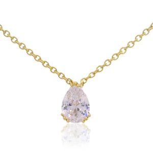 Georgini Elegant Essentials 7mm Pear Cut Hidden Halo Gold Pendant Necklace. Item code IP1213G.
