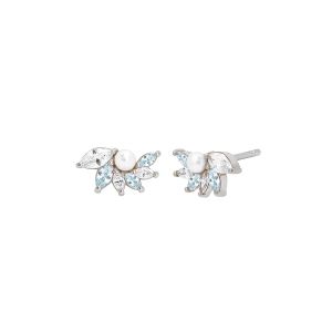 Amelia Scott Isla Pearl Silver Stud Earrings with Aquamarine Zirconia AS22TRE47