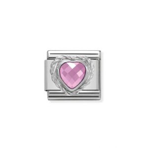 Nomination Silver and Zirconia Classic Faceted Heart Charm - Pink - 330603/003
