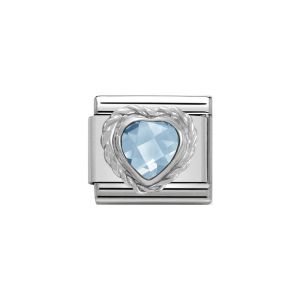 Nomination Classic Heart Faceted Zirconia Charm 925 Silver Twisted Setting Light Blue 330603_006