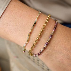 Boho Betty Lilias Gold and Tourmaline Stretch Bead Bracelet. Item code BRLITOUGLD.