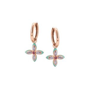 Amelia Scott Lucky Clover Rose Gold Hoop Earrings with Turquoise Enamel and Lilac