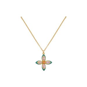 Amelia Scott Lucky Clover Gold Necklace with Green Enamel and Blush Pink AS22TRN12