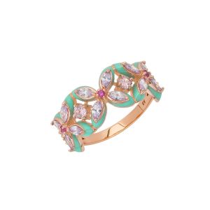 Amelia Scott Lucky Clover Rose Gold Ring with Turquoise Enamel and Lilac AS22TRR18