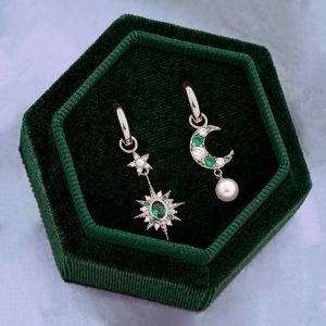 Amelia Scott Luna Moon and Star Huggie Earrings in Emerald Green and Silver