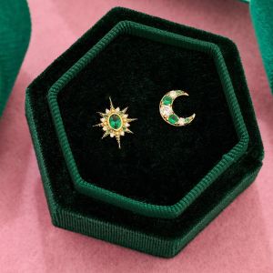 Amelia Scott Luna Mismatch Moon and Star Stud Earrings Emerald Zirconia Gold