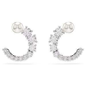 Swarovski Matrix Crystal Pearl Hoop Earrings - White with Rhodium Plating 5692260