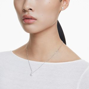 Swarovski Matrix Crystal Pearl Pendant and Earring Set - White with Rhodium Plating 5689624