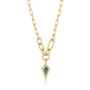 Ania Haie Teal Sparkle Drop Pendant Chunky Chain Necklace - Gold