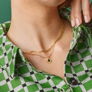 Enamel Copenhagen Soleil Petrol Green Gold Necklace. Item code N41GM_petrol.