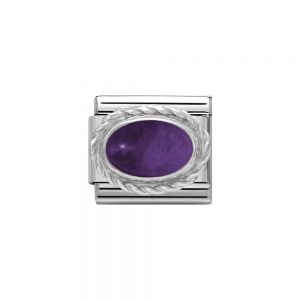 Nomination Classic Oval Stones Amethyst Charm - Sterling Silver Twist Setting