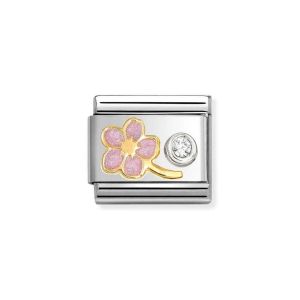 Nomination Classic Gold Light Pink Forget-Me-Not and Zirconia Charm