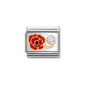 Nomination Classic Gold Red Enamel Poppy and Zirconia Charm