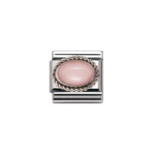 Nomination Classic Oval Stones Charm - Sterling Silver with Pink Opal