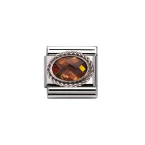 Nomination Classic Faceted Smokey Cubic Zirconia Charm - Sterling Silver Twist Setting 030606_012