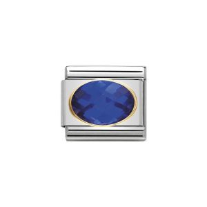 Nomination Classic Faceted Cubic Zirconia Charm - Stainless Steel and 18k Gold Blue 