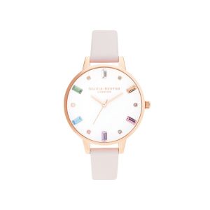 Olivia Burton Rainbow Baguette Stone Blossom and Rose Gold Watch OB16RB22