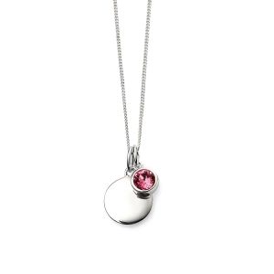 October Birthstone and Disc Necklace - Sterling Silver