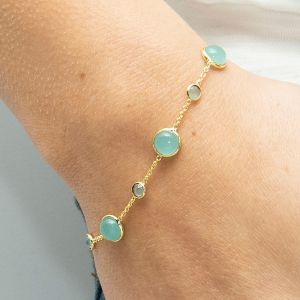 Sarah Alexander Aqua Calci Cabuchon and Chain Bracelet