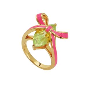 Amelia Scott Bow Gold Ring with Bright Pink Enamel and Lime Green - AS22TRR13M