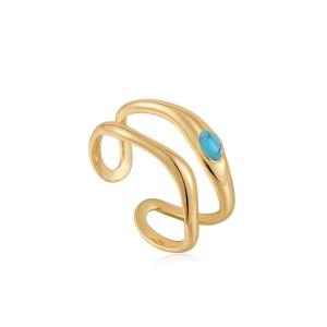 Ania Haie Gold Turquoise Wave Double Band Adjustable Ring - R044-03G