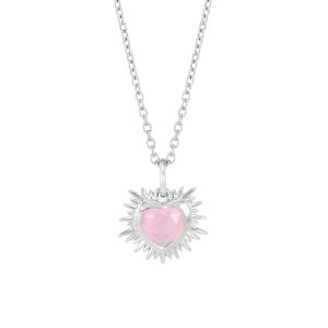 Rachel Jackson Electric Love Rose Quartz October Birthstone Heart Necklace Silver EGHN5RQS