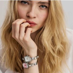 Nomination Paris Pink Fade Glitter Rectangular Dial Charm Watch. Item code 076037/034