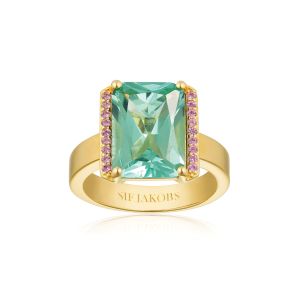 Sif Jakobs Roccanova Altro Grande Ring - Gold with Turquoise and Pink Zirconia - SJ-R42267-TQPK-58