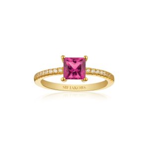 Sif Jakobs Ellera Quadrato Ring - Gold with Pink Zirconia