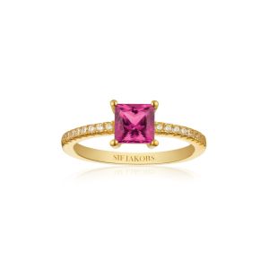 Sif Jakobs Ellera Quadrato Ring - Gold with Pink Zirconia