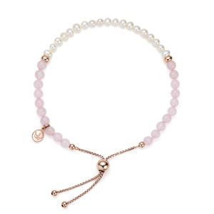 Jersey Pearl Sky Bracelet - Bar in Rose Quartz, Pearl and Rose Gold
