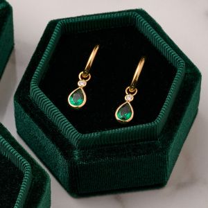 Amelia Scott Sofia Teardrop Gold Huggie Hoop Earrings in Emerald Green