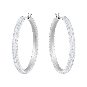 Swarovski Stone Hoop Earrings - White with Rhodium Plating 5389432