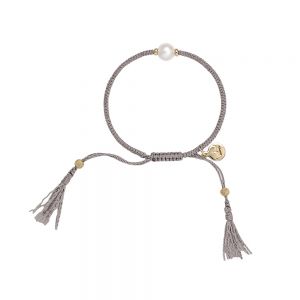 Jersey Pearl Tassel Bracelet - Grey with Gold Detail 1877663