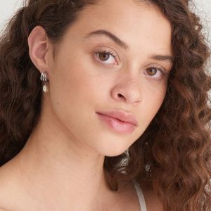 Ania Haie Silver Triple Mini Hoop Pearl Earrings E019-04H