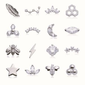 Tish Lyon 14ct White Gold Lightning Bold Threadless Labret Single Earring