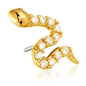 Tish Lyon 14ct Yellow Gold Jewelled Snake Threadless Labret Single Earring TLPIN145-Y