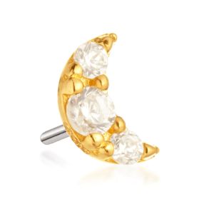 Tish Lyon 14ct Yellow Gold Crescent Moon Gem Threadless Labret Single Earring